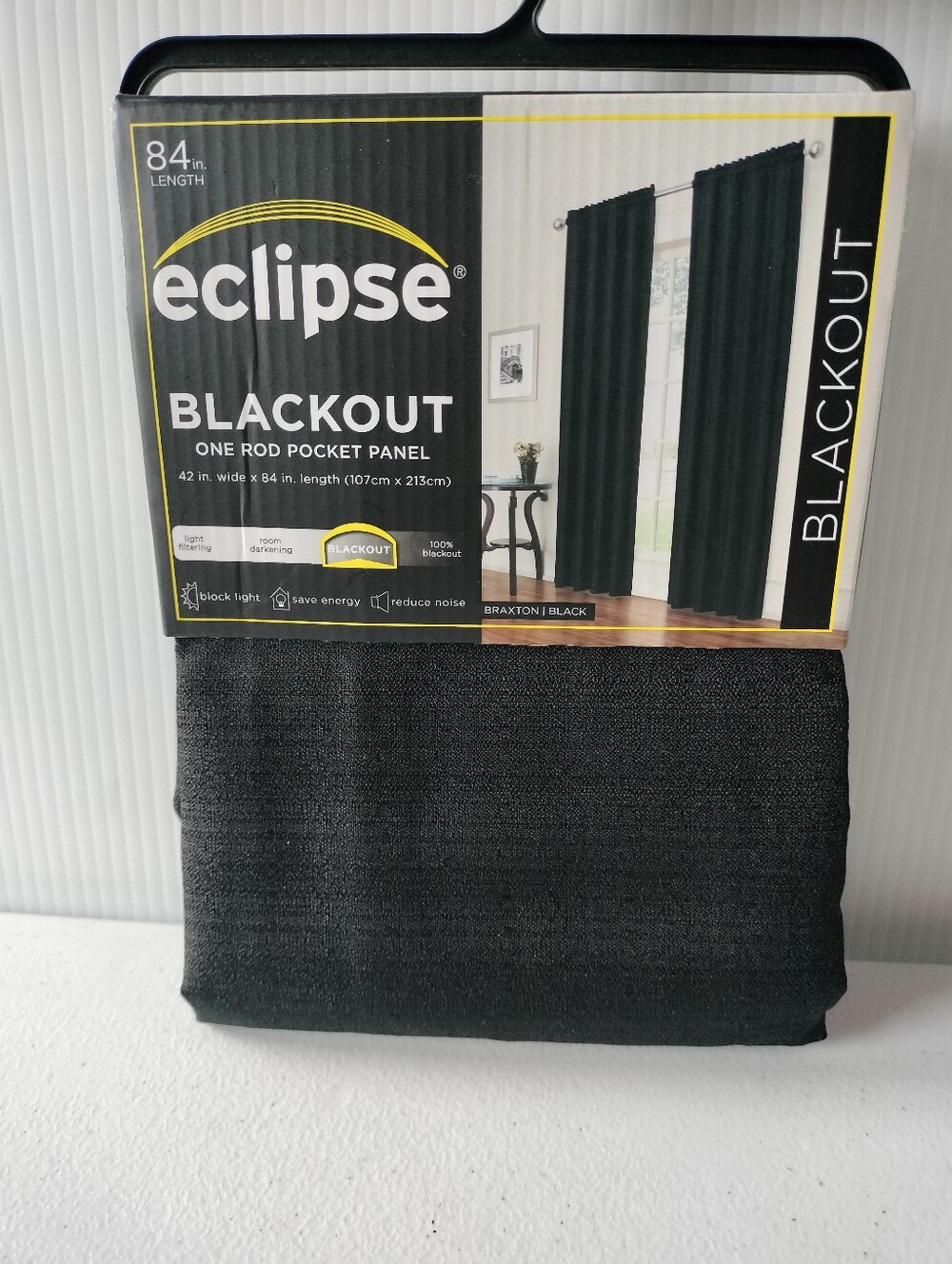 New Eclipse Blackout Rod Pocket Curtain One Panel Black 42x84 Energy Saving